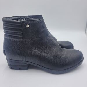 Sorel Danica Short Ankle Boots Women's Black Side Zip Leather Bootie Size 7.5